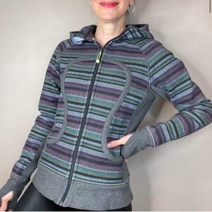 lululemon scuba hoodie poncho stripe full zip zip-up hoody grey purple blue 8
